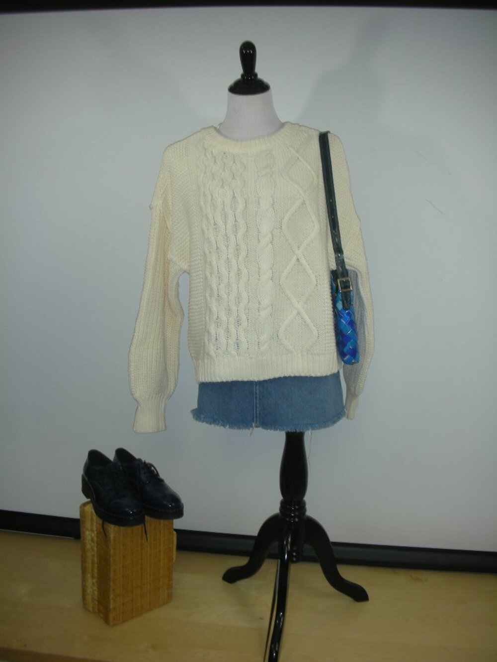 Free People Cream Cable Knit Fisherman Sweater S Oversized Cottagecore Coastal